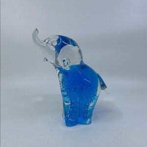 Blue Glass Elephant Figurine Paper Weight